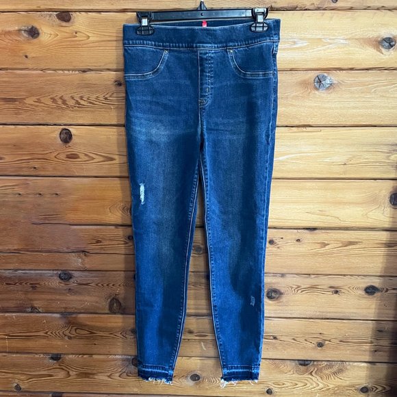 SPANX Distressed Ankle Skinny Jeans in Medium Wash - Picture 2 of 10
